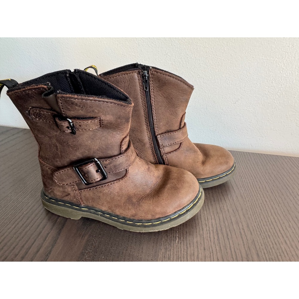 Dr. Martens Jiffy Biker Boots Boys Size 10 Brown Buckle Side Zip airwair